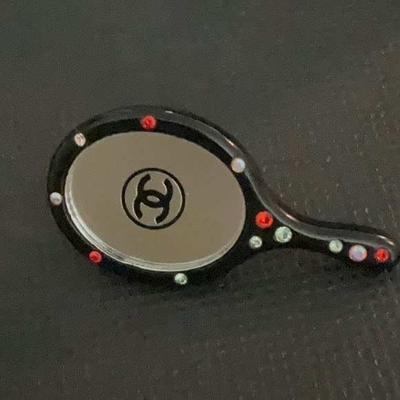 Vintage Chanel Black CC Crystal Mirror Pin - Picture 2 of 9